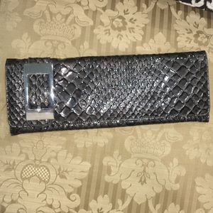 Big Buddha Metallic grey Snake embossed clutch
